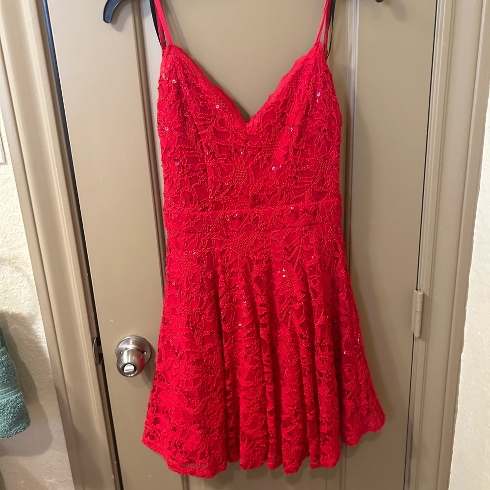 Red Lace Spaghetti Strap Dress
